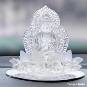 Tượng Phật Quan Âm Ngự Đài Sen Đá Ngọc Lưu Ly-Trắng